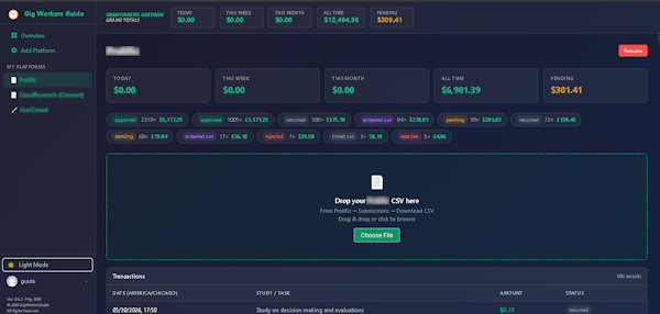 Gig Workers Gateway - Your gig business dashboard Dark Mode